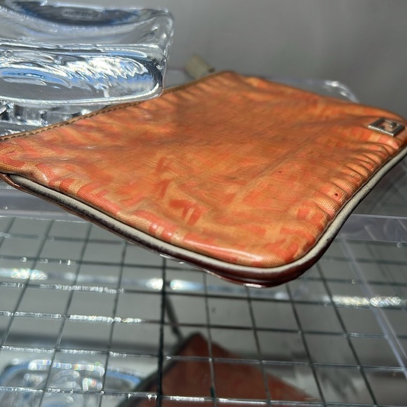 Fendi Zucco Zucchino Orange Peach Clear Coated Canvas Zip Pouch Clutch Bag - Picture 12 of 12